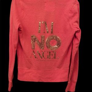 victoria’s secret “i’m no angel” sequin pink zip up hoodie